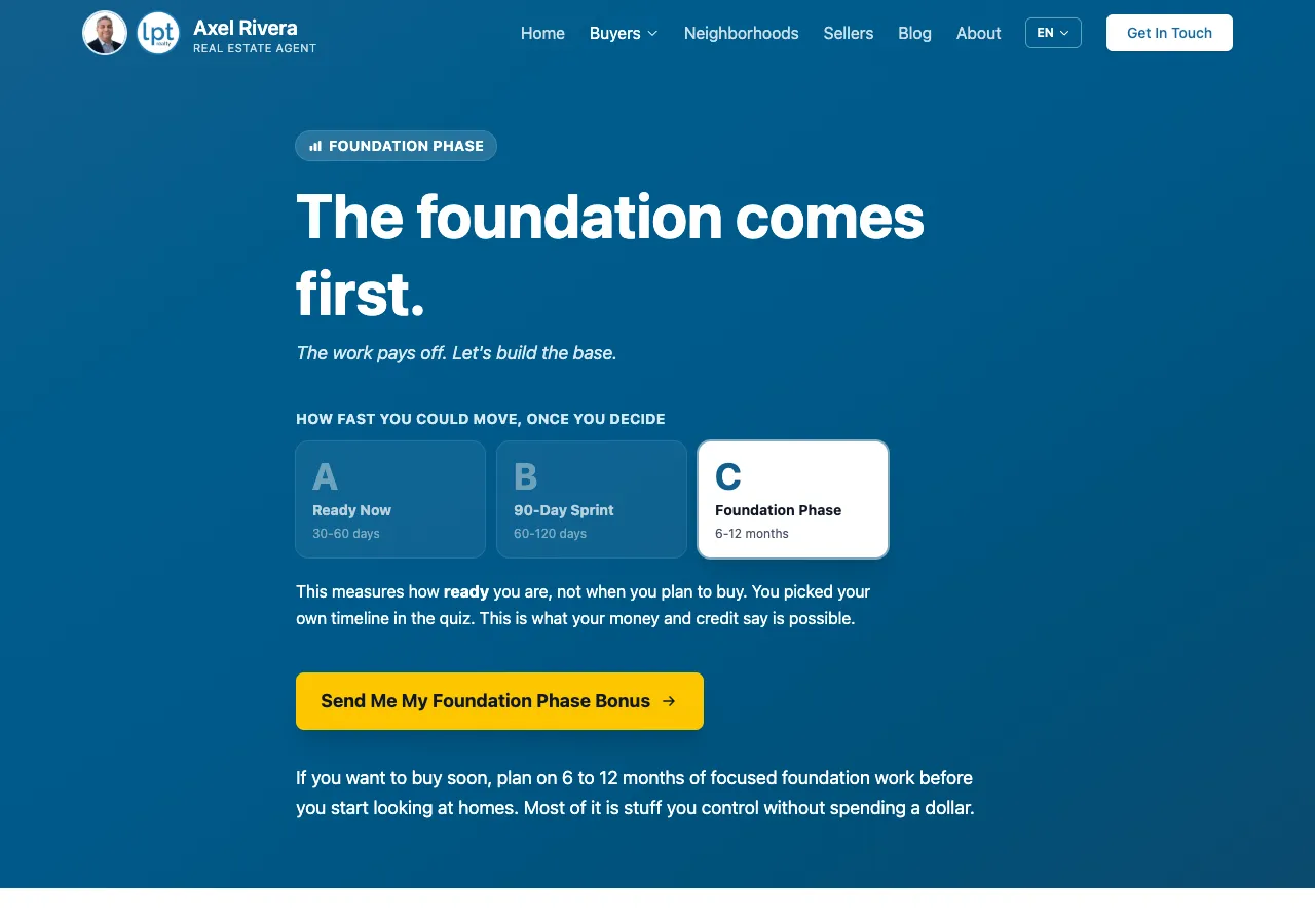 The Foundation Phase result page, in brand blue.
